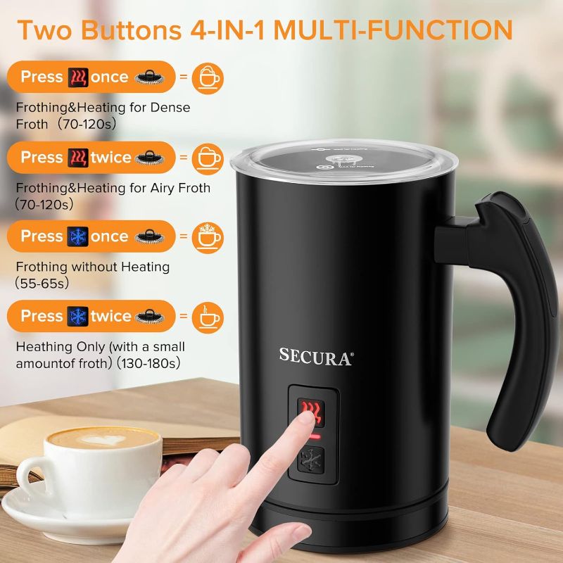 Photo 1 of (READ FULL POST) Secura Electric Milk Frother, Automatic Milk Steamer Warm or Cold Foam Maker for Coffee, Cappuccino, Latte, Stainless Steel Milk Warmer with Strix Temperature Controls (Black)