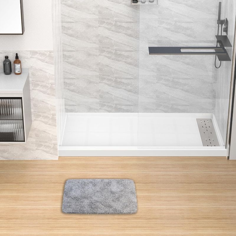 Photo 1 of **DAMAGED READ NOTES AND REFER TO PHOTOS**
Sunrosa Shower Base 60"× 36"×4", Single Threshold Shower Bases with Right Drain, Rectangle Solid Surface White Shower Pan, Slip Resistant Textured Surface, Include Stainless Steel Trench Chrome Cover