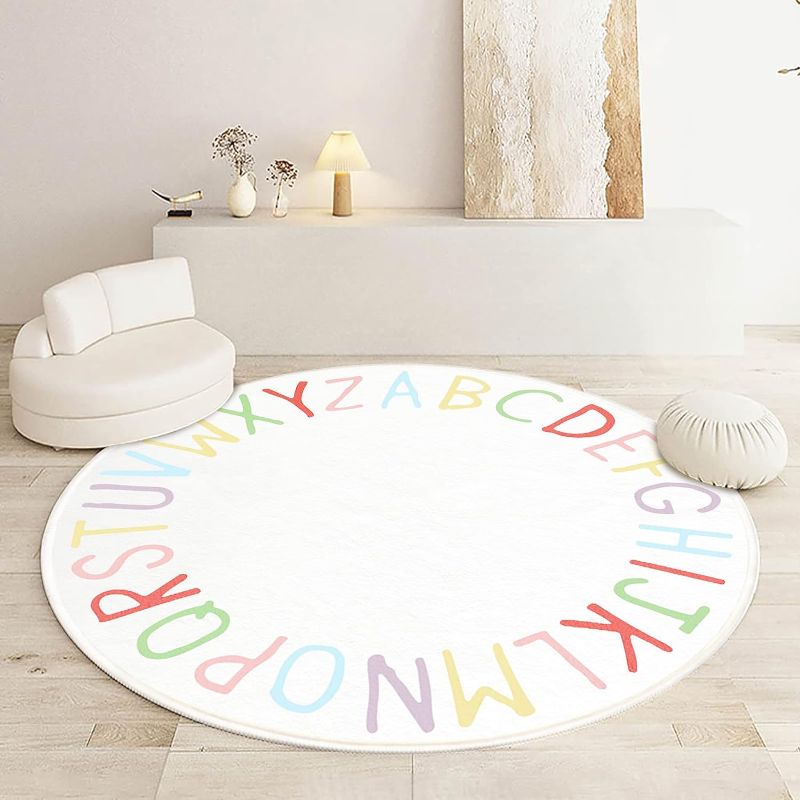 Photo 1 of  Round Rug, Round Play Rug for Kids, Colored Alphabet Nursery Area Rug, Kids Bedroom Rug, Non-Slip Mat, Carpet for Living Room (3.3 feet)