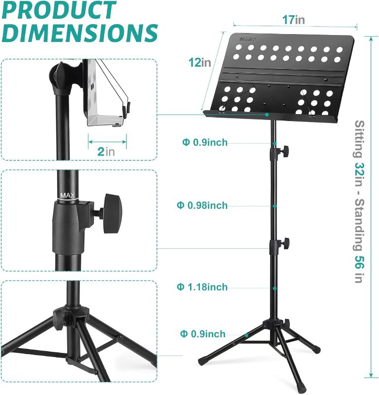 Photo 4 of (READ FULL POST) Vekkia Sheet Music Stand Professional Portable Music Stand with Clamp-on Tray & Carrying Bag,Folding Adjustable Music Holder,Super Sturdy suitable for Instrumental Performance & Band & Travel