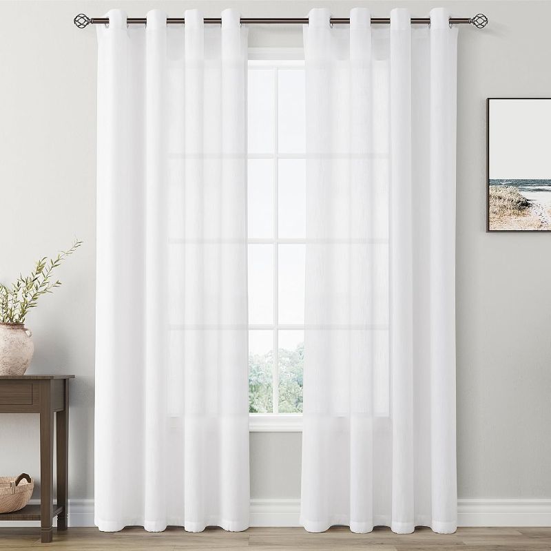 Photo 1 of **DAMAGED AREA ON CENTER OF CURTAIN**
COLLACT White Curtains Linen Textured Curtains 84 Inch Length 2 Panels for Living Room Christmas Curtains Light Filtering Sheer 