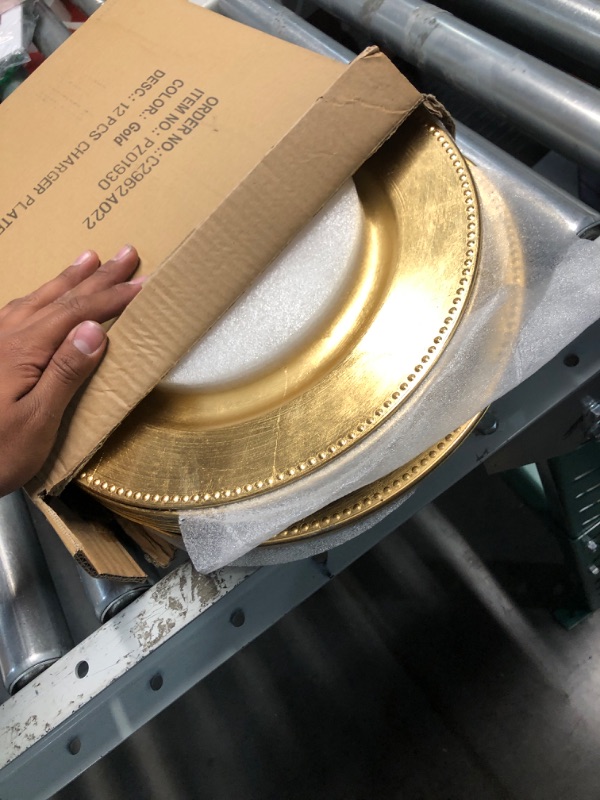 Photo 2 of *** MISSING SOME PLATES*** Gold Plastic Beaded Charger Plates - 12 pcs 13 Inch Round Wedding Party Decroation Metallic Charger Plates (Gold, 12)