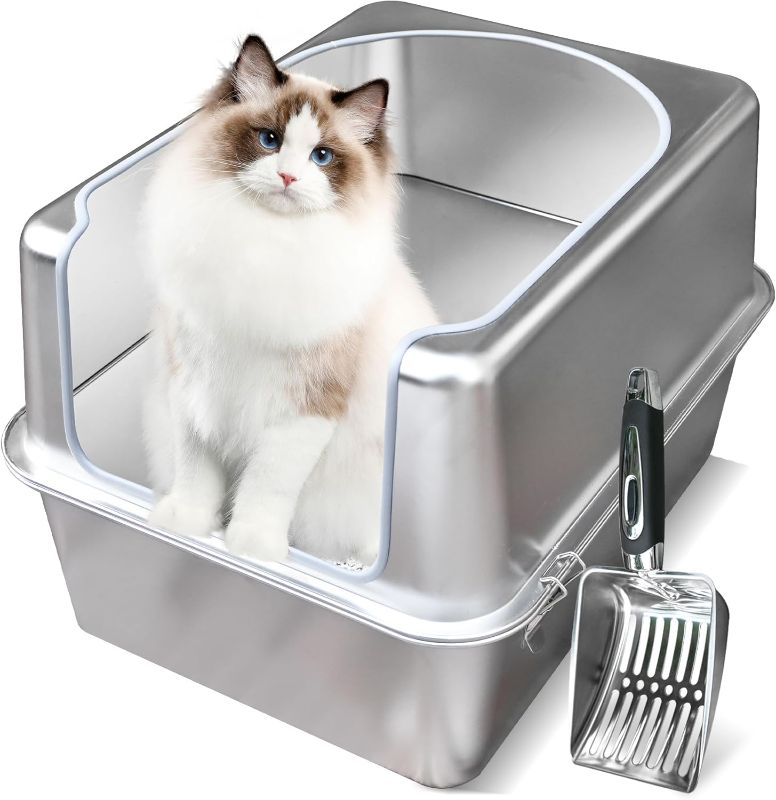 Photo 1 of 
Aothey Stainless Steel Litter Box with Metal Lid and Scoop - Enclosed Metal Litter Box for Large Cats, Rust-Resistant, Odor-Control, Easy to Clea