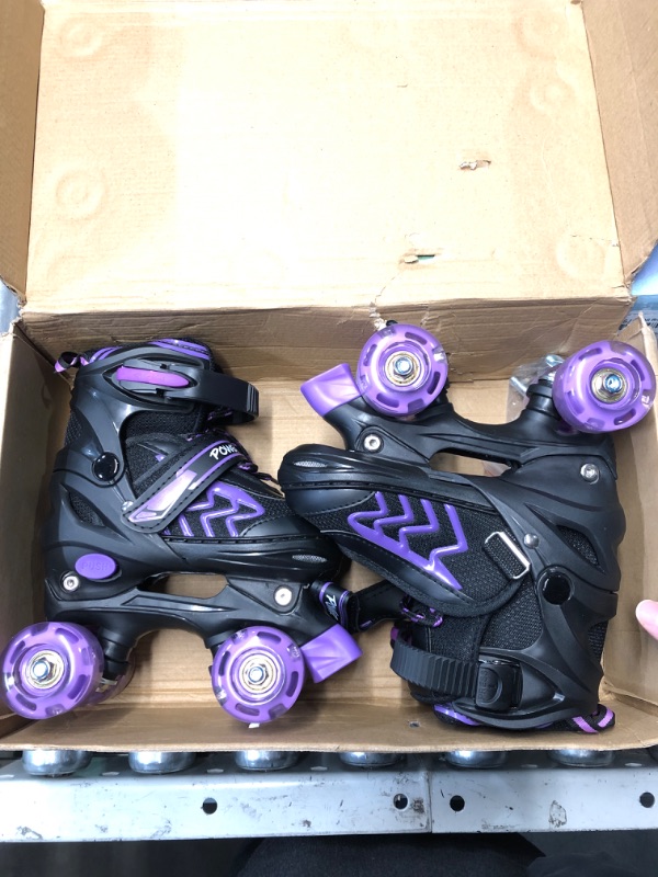 Photo 2 of (READ FULL POST) Kids Roller Skates for Girls Ages 5-8 6-12, Adjustable 4 Sizes Quad Girls Skates for Beginner, Black&Purple (31-34) 