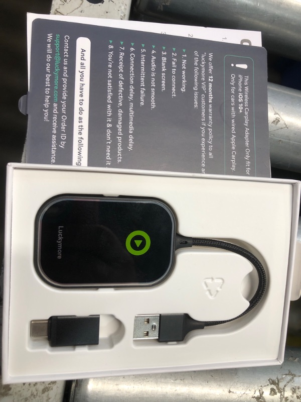 Photo 1 of ***ITEM TESTED FOR POWER, UNABLE TO TEST FURTHER*** Luckymore Wireless CarPlay Adapter 2024 - Apple CarPlay Wireless Adapter Convert Wired to Wireless Plug & Play Dongle 5Ghz WiFi Auto Connect Online Update for iPhone & OEM Wired CarPlay Cars