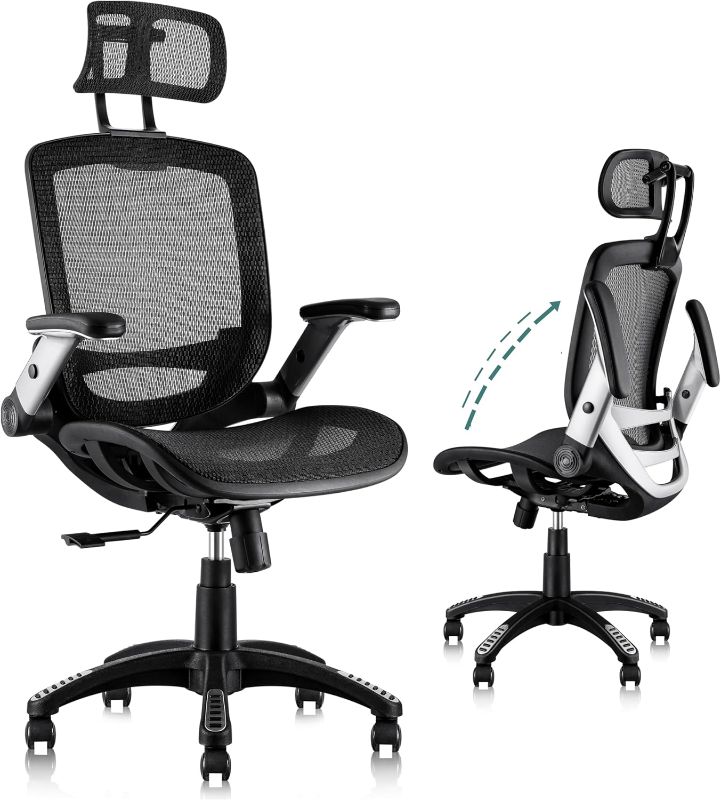 Photo 1 of ***USED - INCOMPLETE - NO INSTRUCTIONS - MISSING NUMEROUS PARTS - SEE PICTURES***
GABRYLLY Ergonomic Office Chair, High Back Home Desk Chair with Headrest, Flip-Up Arms, 90-120° Tilt Lock and Wide Cushion, Big and Tall Mesh Chairs for Man Woman, Black Tas