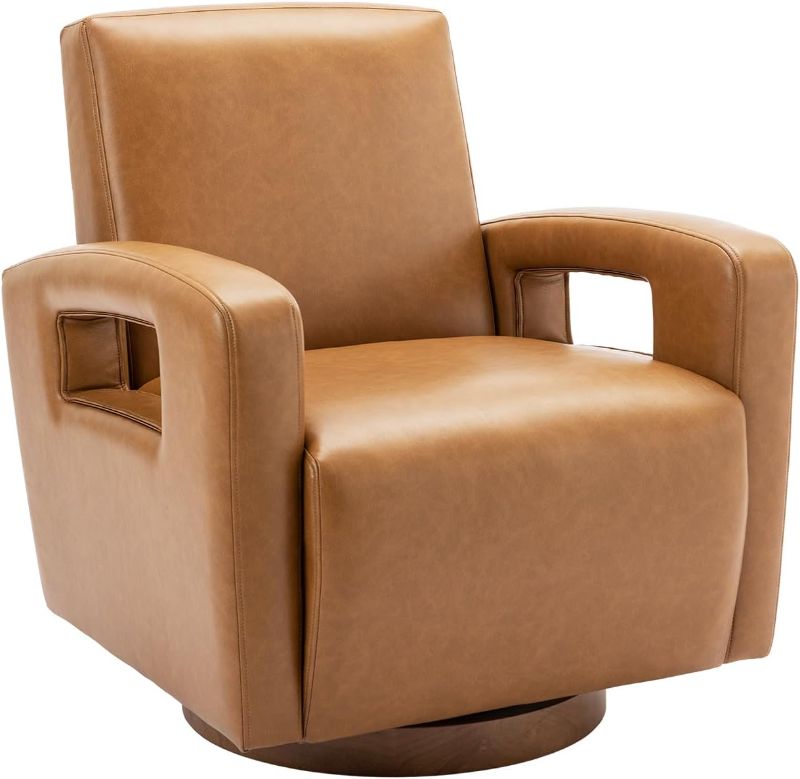 Photo 1 of *****STOCK IMAGE FOR SAMPLE*****SEE NOTES***
Swivel Accent Chair, Faux Leather Swivel Chair with Solid Wooden Base, Living Room Swivel Armchair Single Sofa Chair with Ergonomic Backrest and Soft Seat Cushion for Small Space-Lightbrown