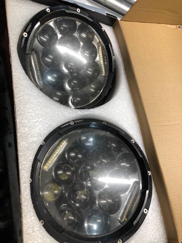 Photo 2 of (READ FULL POST) Jeep wrangler headlight, 7 Inch Led Headlights for Jeep Wrangler JK/TJ/LJ 1997-2020, 150W DOT Approved 500% Brighter Dirty and a little scratched,  with DRL, H4 H13 Adapter 2PCS (Black)