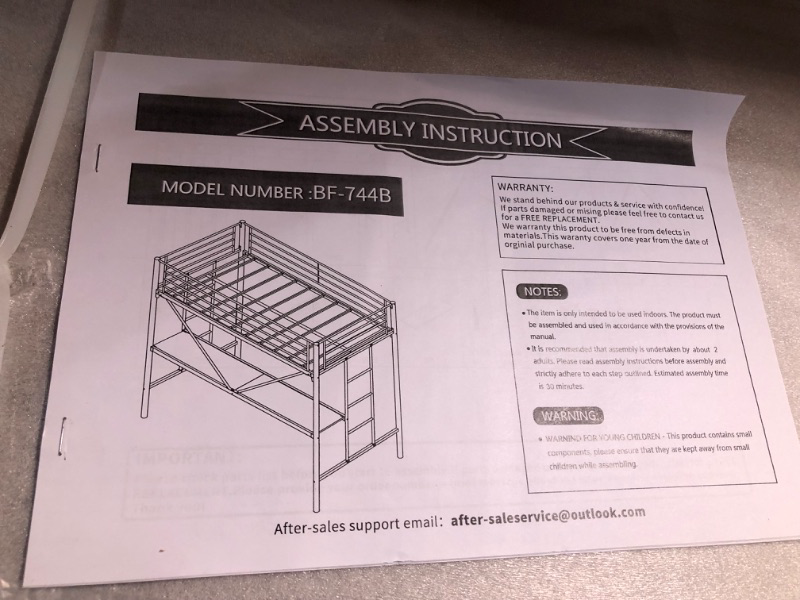 Photo 4 of ***FACTORY SEALED***
JURMERRY Metal Loft Bed with Desk & 2 Built-in Ladders,Safety Guard Rail, Space-Saving Design, Twin Black