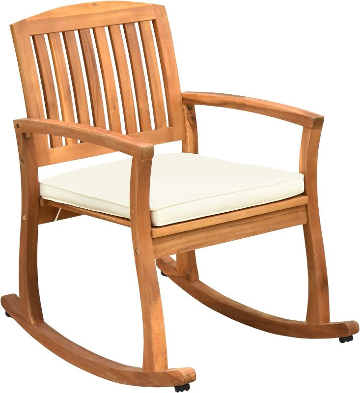 Photo 1 of ***FACTORY SEALED***
Outsunny Outdoor Rocking Chair with Cushion, Acacia Wood Patio Rocker for Backyard, Patio, Home, Teak Tone