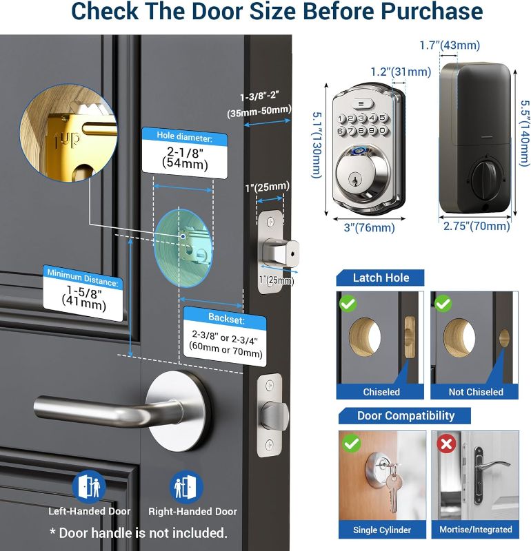 Photo 4 of (READ FULL POST) Veise Fingerprint Door Lock, Keyless Entry Door Lock, Electronic Keypad Deadbolt, Satin Nickel