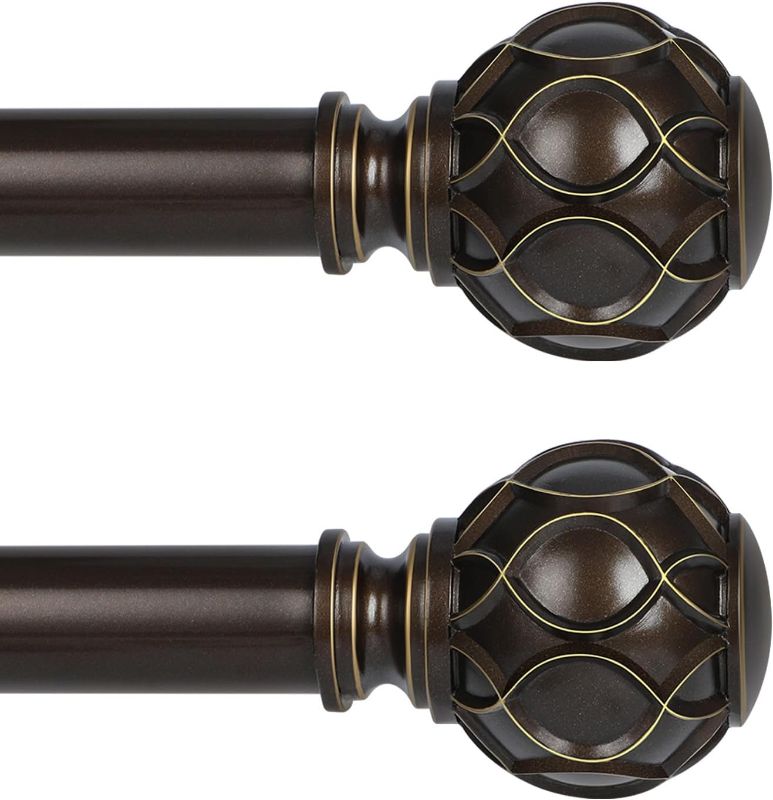 Photo 1 of **IMAGE FOR REFERENCE** **ONE CURTAIN ROD**
Bronze Curtain Rods for Windows 66 to 120 Inch,1 Inch Adjustable Curtain Rod Set,Heavy Duty Curtain Rods,Netted Texture Finials Drapery Rods,Single Window Curtains Rods 66-120",Brown