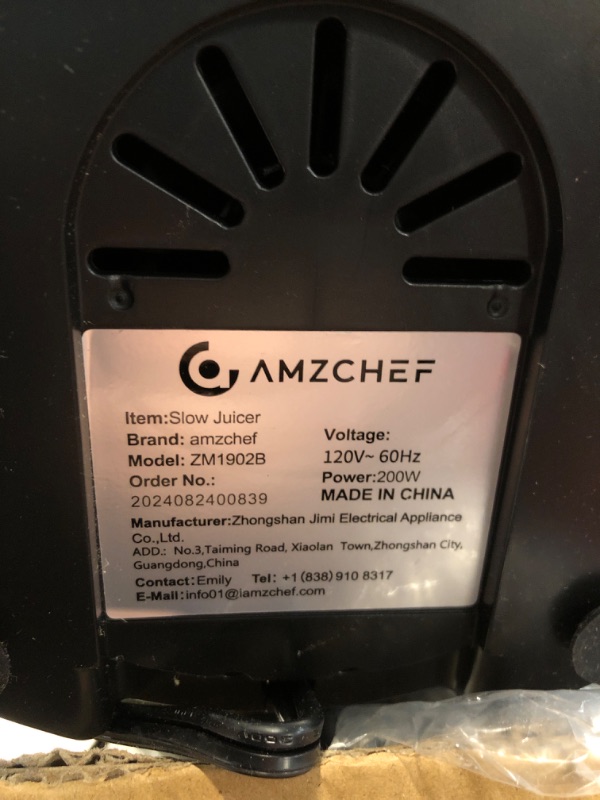 Photo 3 of ***NON  REFUNDABLE** **FOR PARTS**  **CLEAN BUT DOES NOT POWER ON SEE IMAGE** 
AMZCHEF Cold Press Juicer