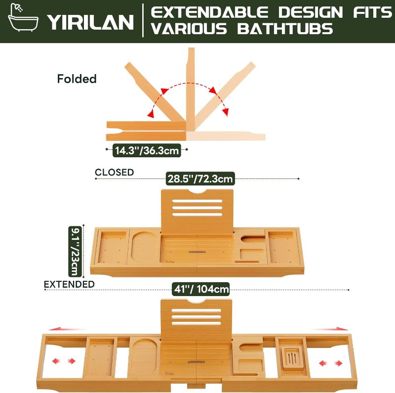 Photo 1 of (READ FULL POST) Yirilan Bath Tray, Foldable Bathtub Caddy, Adjustable Premium Bamboo Bathroom Tray for Tub, for Home Spa - Couples Wedding Gifts - Black