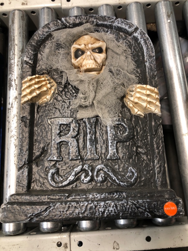 Photo 2 of (READ FULL POST) ELAMAS Halloween Animatronics Zombie Tombstone - Animated Skeleton Decorations with Sensor Activation, Creepy Voice, Spooky Skull, Light Up Eyes, Scary Move Haunted Horror Prop for Indoor/Outdoor