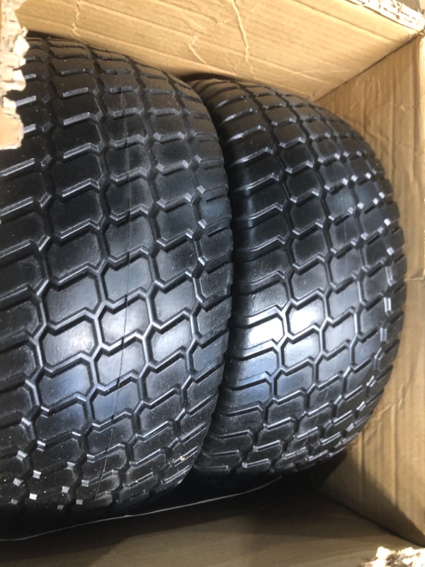 Photo 3 of (2-Pack) 16x6.50-8 Tire and Wheel Flat Free - Solid Rubber Riding Lawn Mower Tires and Wheels - With 3" Offset Hub and 3/4" Bushings - 16x6.5-8 Tractor Turf Tire Turf-Friendly 3mm Treads