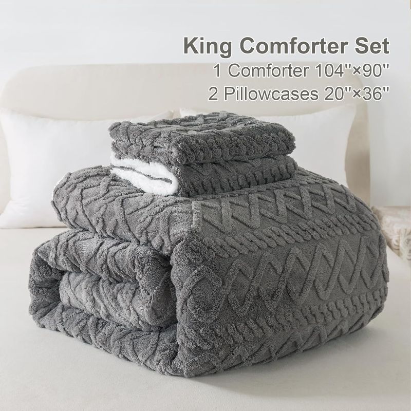 Photo 1 of (READ FULL POST) Andency Grey Sherpa Comforter Set King Size, 3 Pieces Fluffy Faux Fur Bedding Comforter, Winter Warm Plush Fleece Fuzzy Shaggy Bed Sets