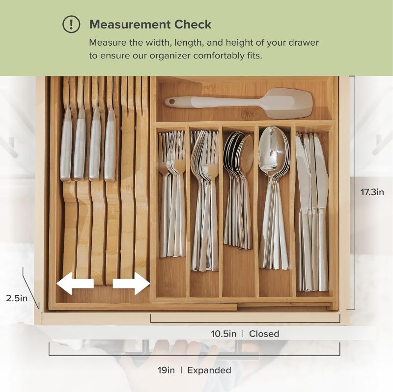 Photo 3 of (READ FULL POST) Premium Silverware, Flatware and Utensil Organizer for Kitchen Drawers, Food-Safe Contract Grade, Expandable from 11" to 19", Natural Bamboo
