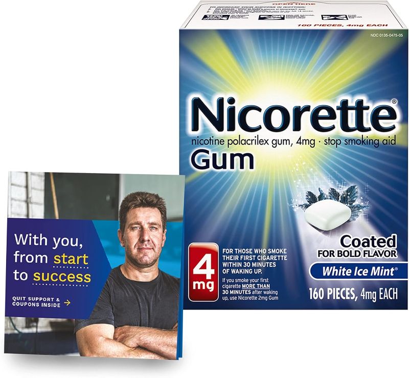 Photo 1 of ***(EXP:8/2026 )NONREFUNDABLE***Nicorette 4 Mg Nicotine Gum to Help Quit Smoking with Behavioral Support Program - White Ice Mint Flavored Stop Smoking Aid, 160 Count
