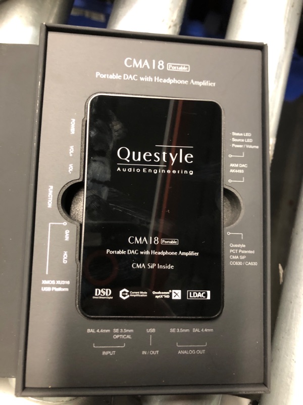 Photo 2 of ***SEE NOTES***
Questyle CMA18 Portable Rechargeable Headphone Amplifier [MFi Certified] Bluetooth Receiver 5.2 High Resolution PCM768/DSD512 Amps USB DAC for Smartphones/PC/Laptop