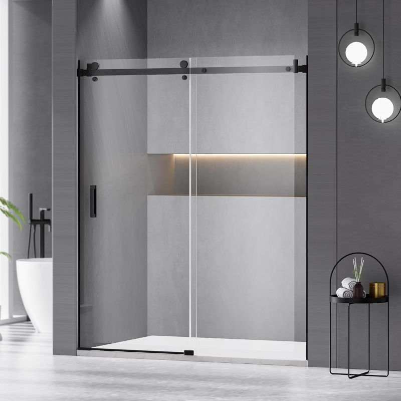 Photo 1 of *** TRUCK OR TRAILER PICK UP ONLY***56-60" W x 72" H Frameless Sliding Shower Door, Water Repellent Shower Glass Door with 5/16" (8mm) Clear SGCC Tempered Glass, Explosion-Proof Film, Stainless Steel Hardware, Matte Black
