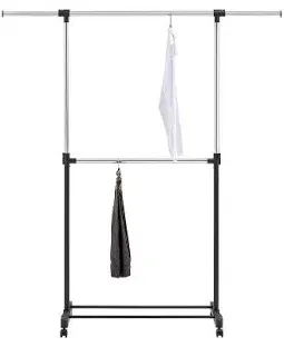 Photo 1 of *** STOCK PHOTO FOR REFERTENCE ONLY***2 Tier Adjustable Chrome Garment Rack with Silver Metal and White Rod