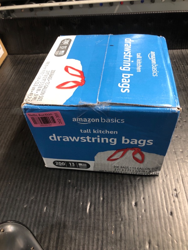 Photo 2 of *** FACTORY SEALED****** NONREFUNABLE***Amazon Basics Tall Kitchen Drawstring Trash Bags, 13 Gallon, 200 Count, Pack of 1