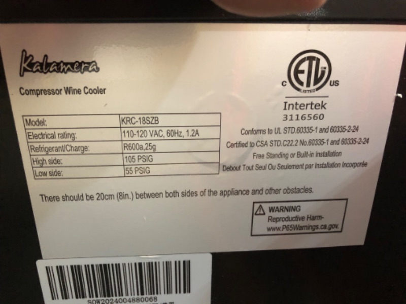 Photo 8 of ***USED - MAJOR DAMAGE - NO PACKAGING - SEE COMMENTS***
Kalamera Mini Fridge 18 Bottle - 12 inch Wine Cooler Refrigerator, Built-in or Freestanding, with Stainless Steel & Double-Layer Tempered Glass Door, and Temperature Memory Function Wine Fridge