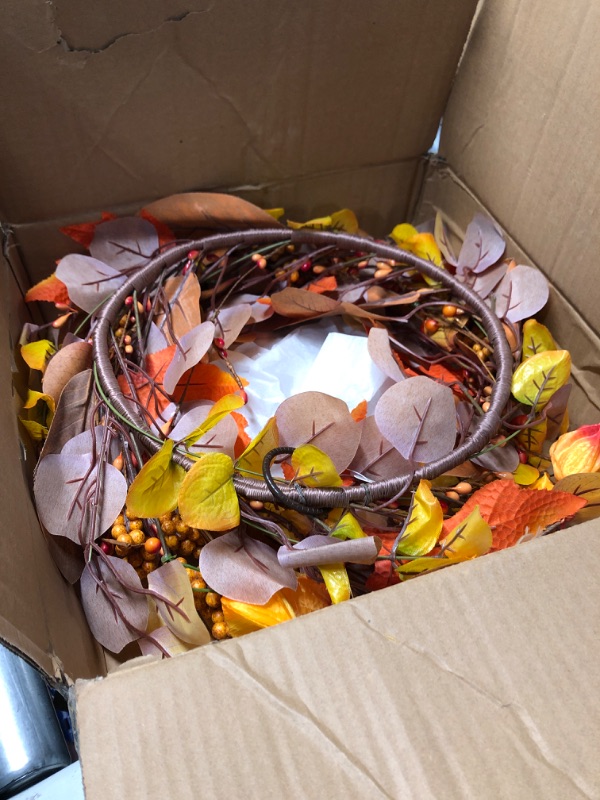 Photo 2 of ***STOCK PHOTO REFERENCE ONLY*** 20 Inches Fall Wreaths for Front Door Autumn Wreath Harvest Wreaths Eucalyptus Fall Wreath with Pumpkins for Thanksgiving Home Wall Windows Indoors Outdoor Porch
