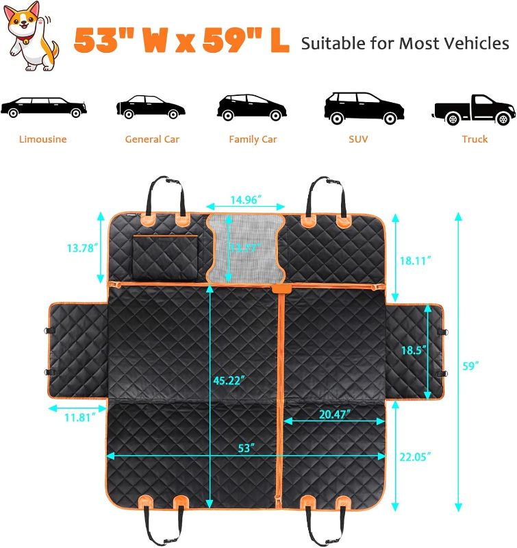 Photo 1 of (READ FULL POST) URPOWER 6 in 1 Convertible Dog Car Seat Cover for Back Seat 60/40 Split Dog Seat Cover 100% Waterproof Dog Hammock for Car Nonslip Pet Seat Cover with Mesh Window & Pocket for Cars Trucks and SUVs Standard (53" W x 59" L) Black