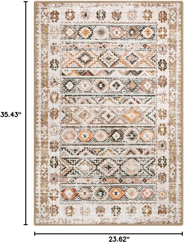 Photo 3 of (READ FULL POST) Wonnitar Boho Small 2x3 Entryway Rug Washable Door Mat, Non-Slip Moroccan Trellis Bathroom Rugs, Non-Shedding Low Pile Western Kitchen Throw Carpet for Bedside Dorm Laundry Room (Khaki/Multi,2'x3')
