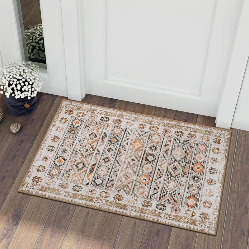 Photo 1 of (READ FULL POST) Wonnitar Boho Small 2x3 Entryway Rug Washable Door Mat, Non-Slip Moroccan Trellis Bathroom Rugs, Non-Shedding Low Pile Western Kitchen Throw Carpet for Bedside Dorm Laundry Room (Khaki/Multi,2'x3')
