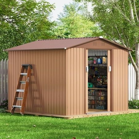 Photo 1 of **TRUCK / TRAILER PICK UP*** ***SEE NOTES*** 
HOGYME 8 X 8 Outdoor Storage Shed Garden Metal Tool Shed W/ Lockable Doors Vents for Backyard Patio Lawn Brown