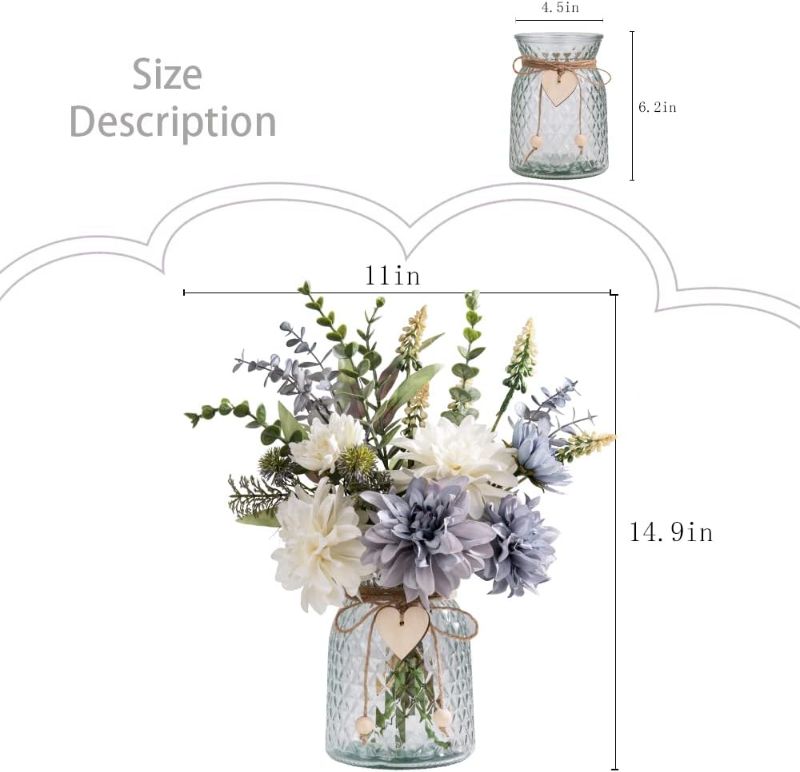 Photo 1 of (READ FULL POST) JARELING Silk Flowers in Vase, Artificial Flowers with Vase Fake Flowers Arrangement Faux Dahlia for Decoration Table Centerpiece (Dahlia)