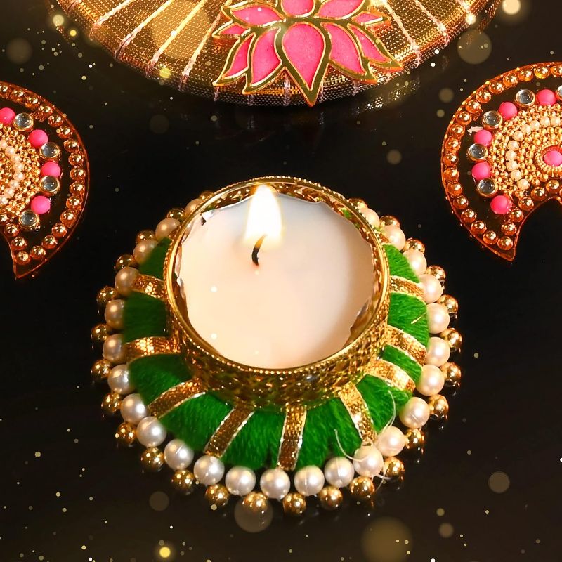 Photo 1 of *USED MISSING PIECES*Designer Diya Floor Rangoli with Jute Ring Tea Light Holder Reusable Rangoli Acrylic Indian Traditional Home Decor Gift for Home Interior Floor Decoration Festival Decorations(Size:- 10")