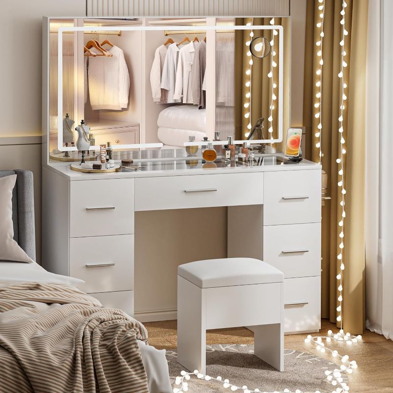 Photo 1 of ***STOCK PHOTO REFERENCE ONLY*** Makeup Vanity Desk, Vanity Table with Cushioned Stool, White
