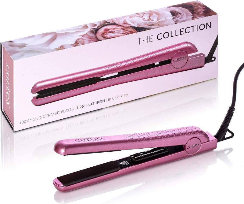 Photo 1 of (READ FULL POST) Cortex International Hair Straightener Flat Iron Professional Black Series Gemstone Infused Tourmaline Ceramic Plates 1.25 Inch - Planchas De Cabello (Blush Pink - Floral)
