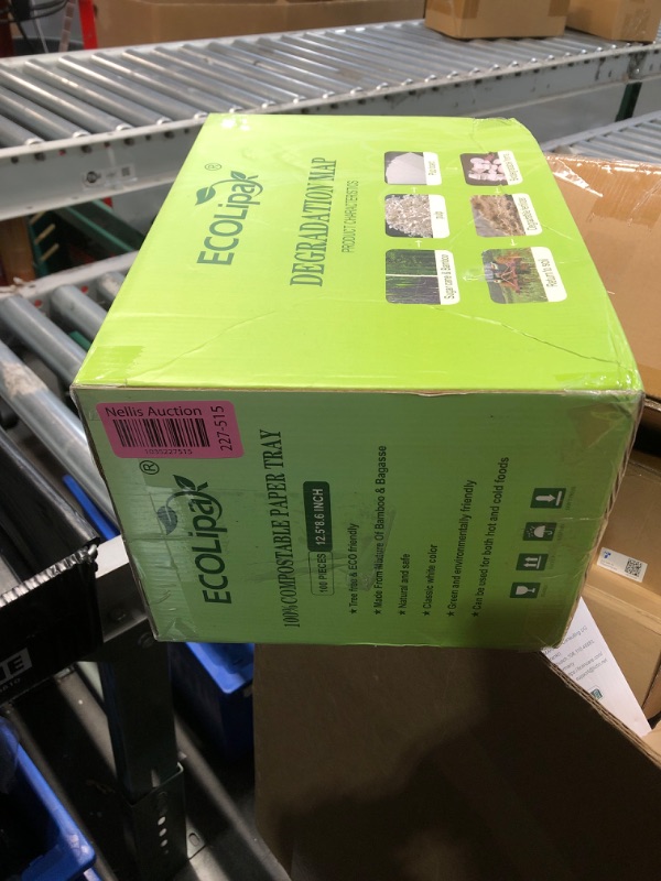 Photo 2 of *** FACTORY SEALED***ECOLipak 100% Compostable 5 Compartment Plates, 100 Pack Disposable Compartment Paper Plates, 12.5 * 8.6 inch Biodegradable Sugarcane Plates, Eco-Friendly School Lunch Trays