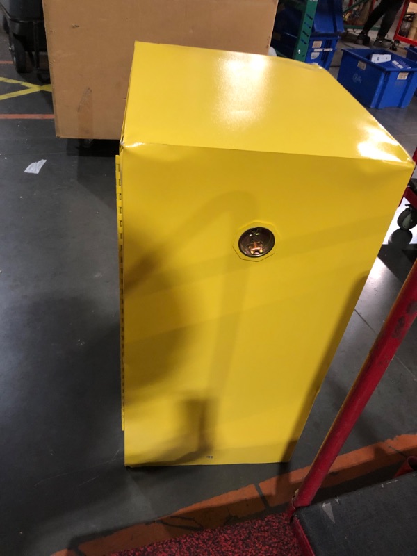 Photo 7 of ***NONREFUNDABLE - THIS SALE FINAL -  PARTS ONLY - SEE COMMENTS***
Justrite 12 Gallon Self Close Countertop Flammable Storage Cabinet, 18 Gauge Steel, 1 Shelf, 1 Door Fire Cabinet, 35" x 23" x 18", Made in The USA, Yellow, 891220, 18"D x 23.25"W x 35"H