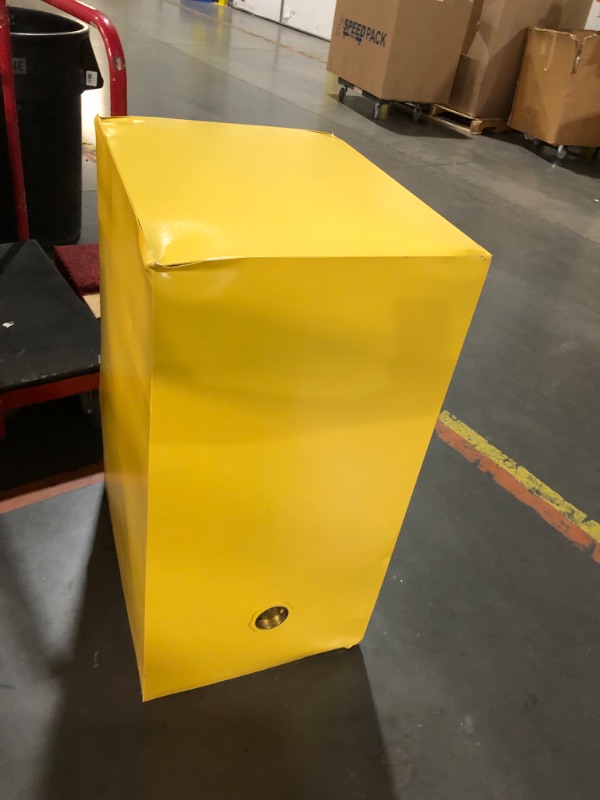 Photo 9 of ***NONREFUNDABLE - THIS SALE FINAL -  PARTS ONLY - SEE COMMENTS***
Justrite 12 Gallon Self Close Countertop Flammable Storage Cabinet, 18 Gauge Steel, 1 Shelf, 1 Door Fire Cabinet, 35" x 23" x 18", Made in The USA, Yellow, 891220, 18"D x 23.25"W x 35"H