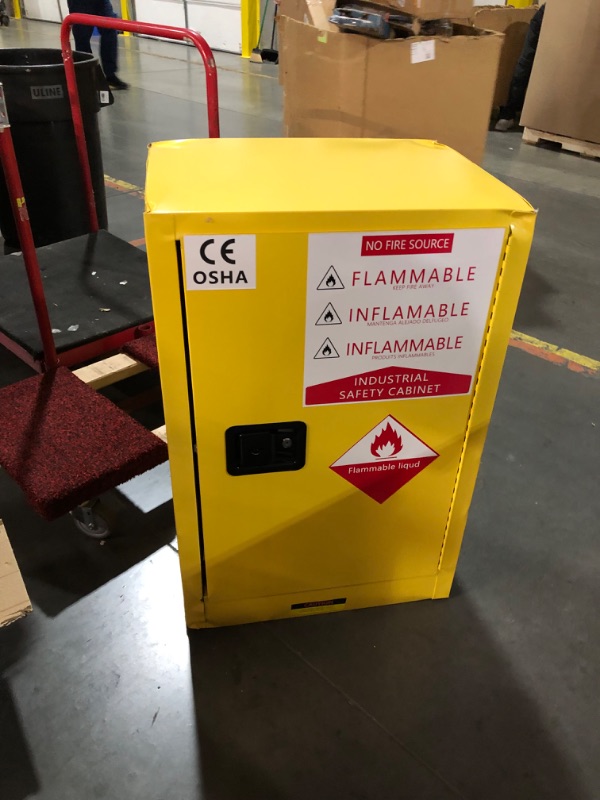 Photo 6 of ***NONREFUNDABLE - THIS SALE FINAL -  PARTS ONLY - SEE COMMENTS***
Justrite 12 Gallon Self Close Countertop Flammable Storage Cabinet, 18 Gauge Steel, 1 Shelf, 1 Door Fire Cabinet, 35" x 23" x 18", Made in The USA, Yellow, 891220, 18"D x 23.25"W x 35"H