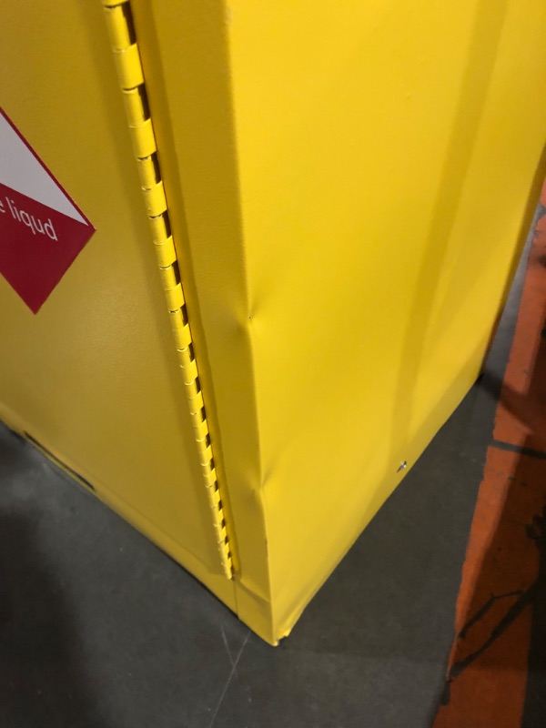 Photo 8 of ***NONREFUNDABLE - THIS SALE FINAL -  PARTS ONLY - SEE COMMENTS***
Justrite 12 Gallon Self Close Countertop Flammable Storage Cabinet, 18 Gauge Steel, 1 Shelf, 1 Door Fire Cabinet, 35" x 23" x 18", Made in The USA, Yellow, 891220, 18"D x 23.25"W x 35"H