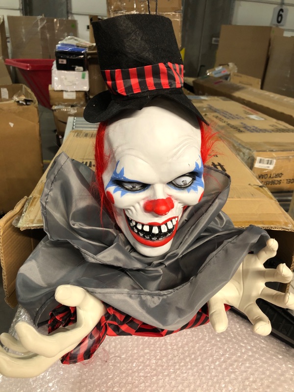 Photo 2 of ****STOCK IMAGE FOR SAMPLE*****
[ Pops Out of Haunted Box ] Halloween Animated Clown in The Box Sound Activated with Creepy Sound, Bouncing Head, LED Eyes, Wearing The Stars and Stripes for Halloween Prop Indoor Outdoor Decorations