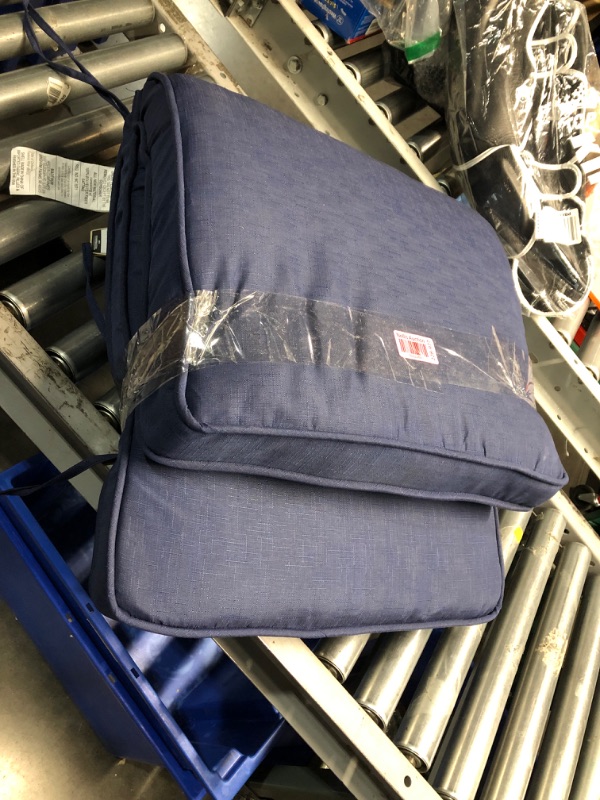 Photo 3 of allen + roth with STAINMASTER Stainmaster 20-in x 20-in Navy Madera Linen High Back Patio Chair Cushion