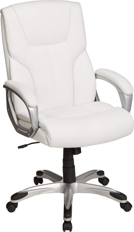 Photo 1 of *** STOCK PHOTO FOR REFERTENCE ONLY***Amazon Basics Executive Home Office Desk Chair with Padded Armrests, Adjustable Height and Tilt, Rolling Swivel Chair, 275 Pound Capacity, White and Pewter