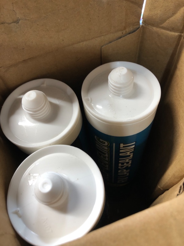 Photo 2 of *** PART ONLY*** ***NONREFUNABLE***MISSING CAP AND 1 BOTTLE***PAULINN Self Leveling Lap Sealant White, RV Roof Sealant for Camper Repair, RV Caulking, Rubber Roof EPDM, Flexible, UV & Waterproof, no Smell and Safe for RV Indoor use, 4 Packs