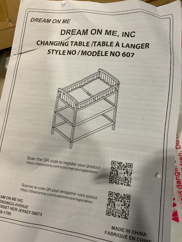 Photo 1 of (Used)(damaged upon inspection)Dream On Me Emily Changing Table In Steel Grey, Comes With 1" Changing Pad, Features Two Shelves, Portable Changing Station, Made Of Sustainable New Zealand Pinewood