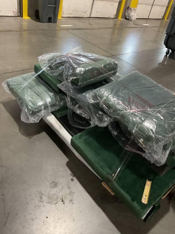 Photo 1 of (Truck pick up)(See images for damage)CosmoLiving by Cosmopolitan Strummer Modern Reversible Sectional Couch Upholstered in Green Velvet Fabric with Floating Ottoman