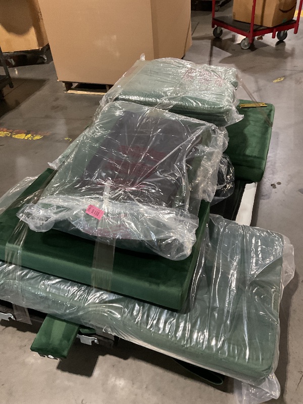 Photo 1 of (Truck pick up)(See images for damage)CosmoLiving by Cosmopolitan Strummer Modern Reversible Sectional Couch Upholstered in Green Velvet Fabric with Floating Ottoman