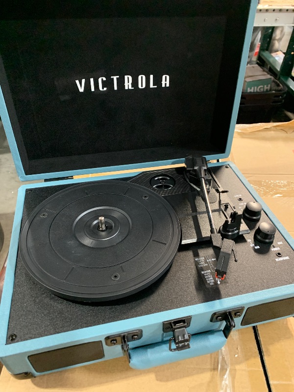 Photo 1 of (missing power cord) Victrola Journey Bluetooth Portable Suitcase Record Player – with Built-in Speakers, 3 Speed Vinyl Record Player